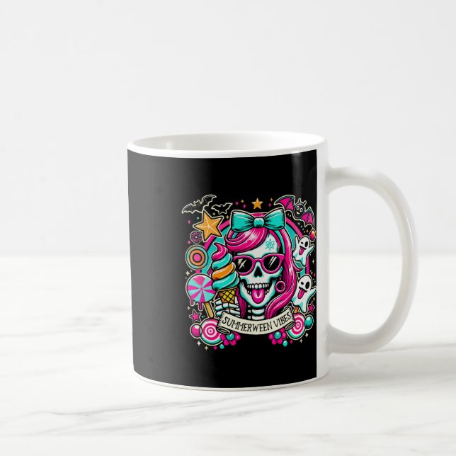 Summerween Vibes Skeleton Spooky Vacation Hallowee Coffee Mug (Right)