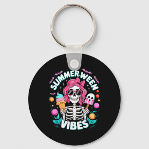 Summerween Vibes Skeleton Spooky Vacation Hallowee Key Ring