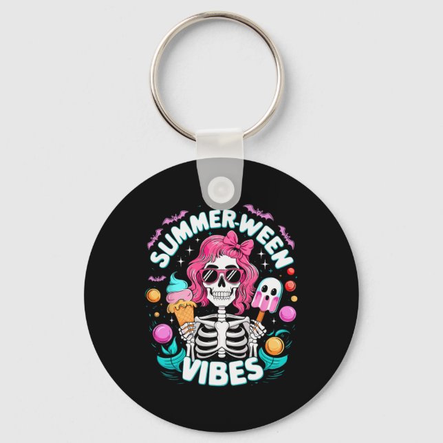 Summerween Vibes Skeleton Spooky Vacation Hallowee Key Ring (Front)