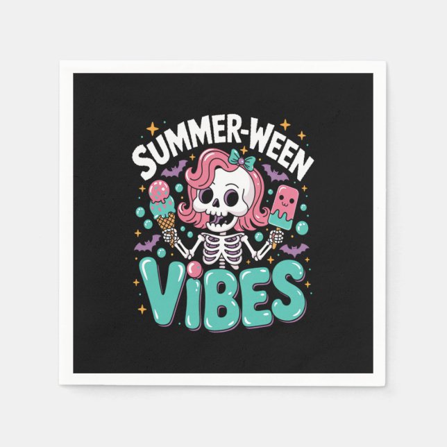 Summerween Vibes Skeleton Spooky Vacation Napkin (Front)