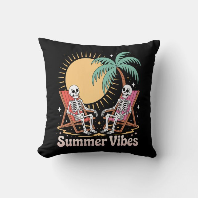 Summerween Vibes Skeleton Summer Vacation Beach Cushion (Front)