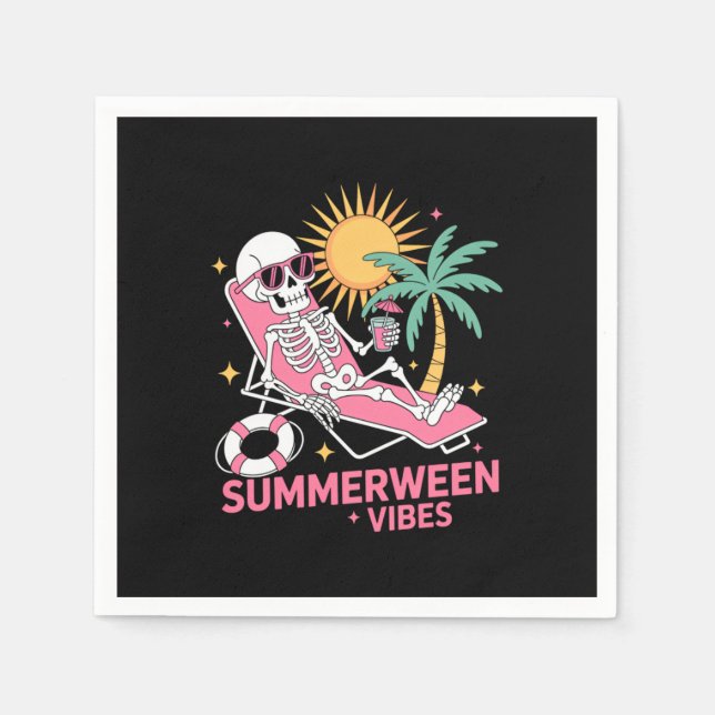 Summerween Vibes Skeleton Summer Vacation Beach Fu Napkin (Front)