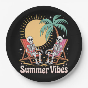 Summerween Vibes Skeleton Summer Vacation Beach Paper Plate
