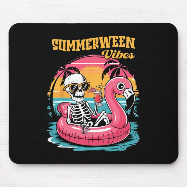 Summerween Vibes Skeleton Summer Vacation Funny Ha Mouse Mat (Front)