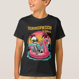 Summerween Vibes Skeleton Summer Vacation Funny Ha T-Shirt
