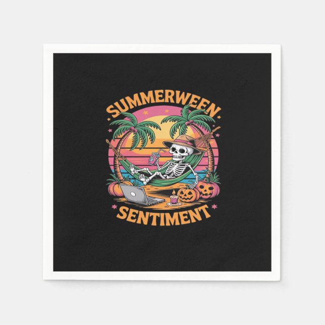 Summerween Vibes, Skeleton Summer Vacation, Summer Napkin (Front)