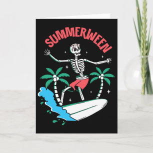 Summerween Vibes Skeleton Surfing Waves Summer Hal Card