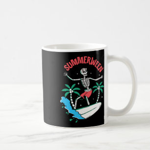 Summerween Vibes Skeleton Surfing Waves Summer Hal Coffee Mug