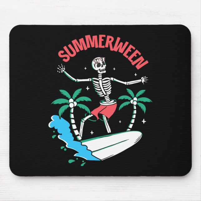 Summerween Vibes Skeleton Surfing Waves Summer Hal Mouse Mat (Front)