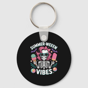 Summerween Vibes Skeleton Vacation Halloween Summe Key Ring