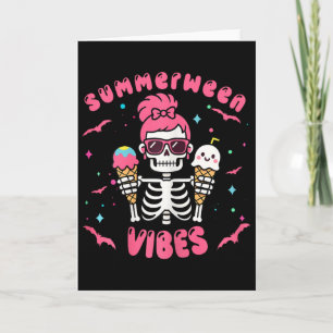 Summerween Vibes Skeletonb Halloween Summer Pink H Card