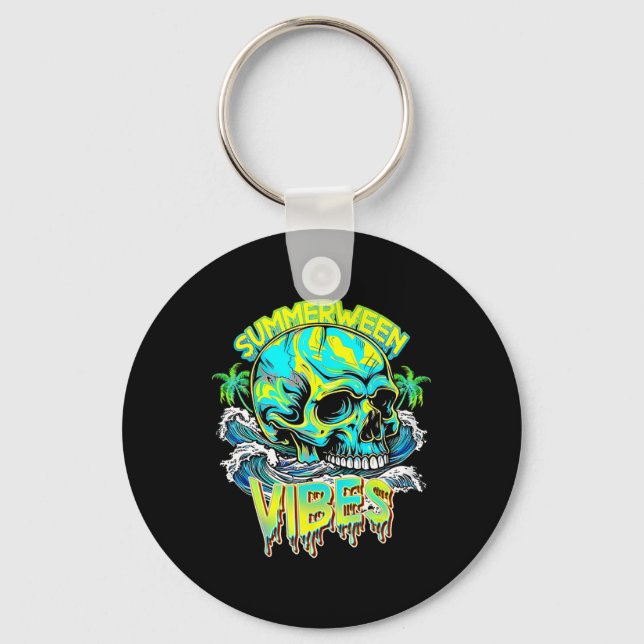 Summerween Vibes Skull Horror Beach Hello Summer B Key Ring (Front)