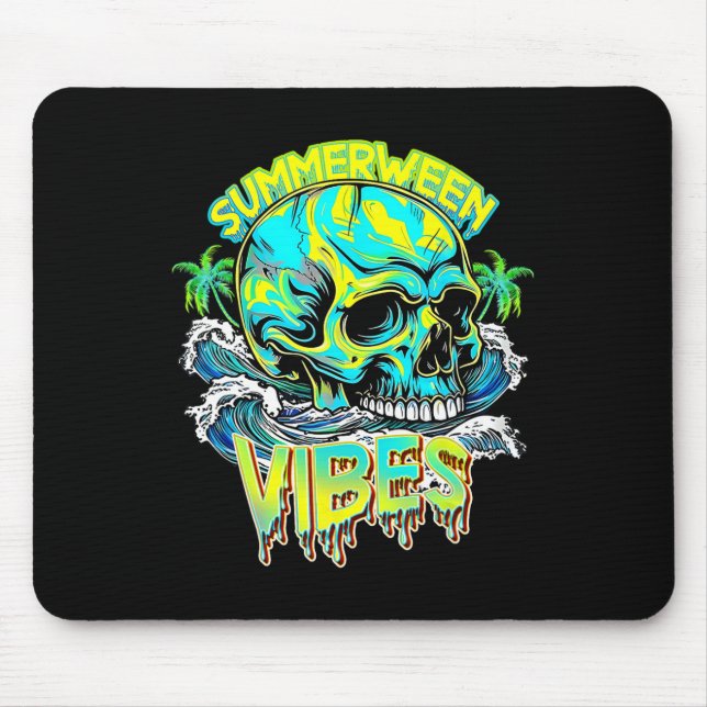 Summerween Vibes Skull Horror Beach Hello Summer B Mouse Mat (Front)