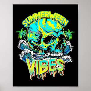 Summerween Vibes Skull Horror Beach Hello Summer B Poster