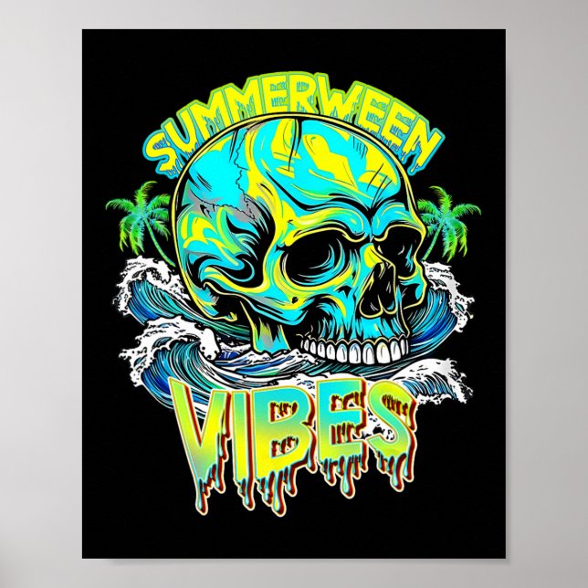 Summerween Vibes Skull Horror Beach Hello Summer B Poster (Front)