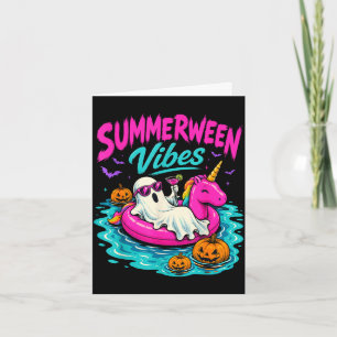 Summerween vibes spooky ghost unicorn beach card