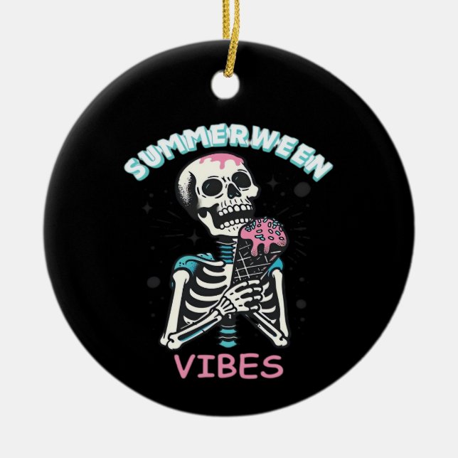 Summerween Vibes Spooky Summer Pumpkin Classic Ceramic Tree Decoration (Front)