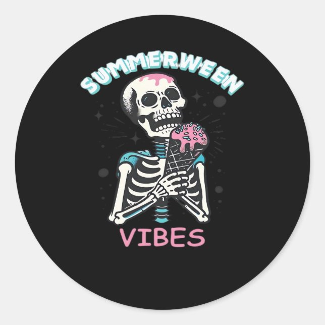 Summerween Vibes Spooky Summer Pumpkin Classic Classic Round Sticker (Front)
