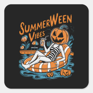Summerween Vibes Spooky Summer Pumpkin Cute Square Sticker