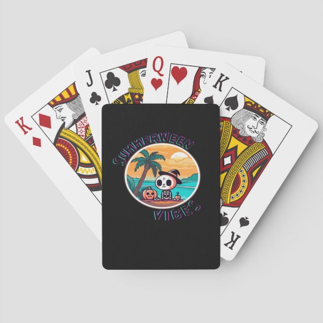 Summerween Vibes Spooky Summer Pumpkin Funny Playing Cards (Back)