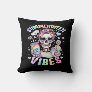Summerween Vibes Sweet Skeleton Girl Summer Hallow Cushion
