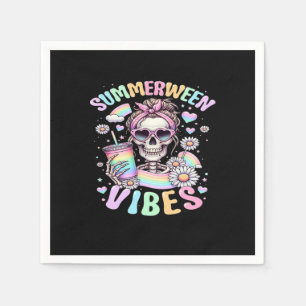 Summerween Vibes Sweet Skeleton Girl Summer Hallow Napkin