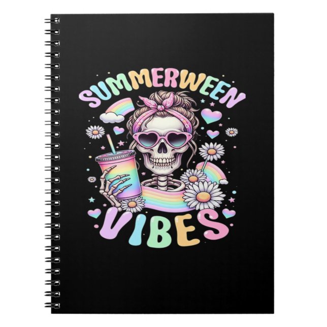 Summerween Vibes Sweet Skeleton Girl Summer Hallow Notebook (Front)