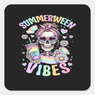 Summerween Vibes Sweet Skeleton Girl Summer Hallow Square Sticker