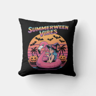 Summerween Vibes Witch Flamingo Cushion