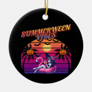 Summerween Vibes Witch Flamingo Float, Witch Summe Ceramic Tree Decoration