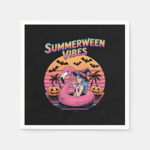 Summerween Vibes Witch Flamingo Napkin