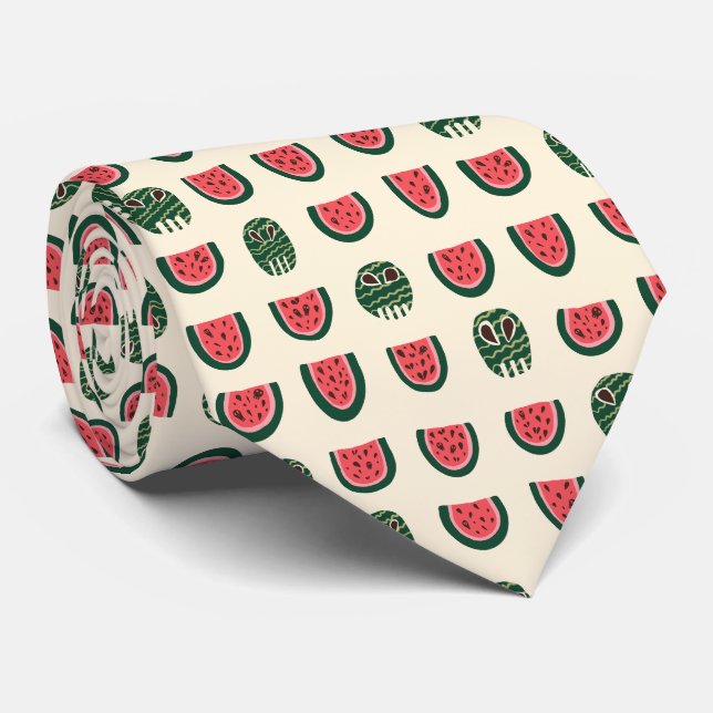 Summerween Watermelon Skull  Tie (Rolled)