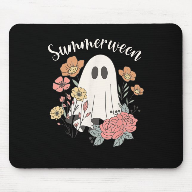 Summerween Wildflower Funny Ghost Spooky Season Ha Mouse Mat (Front)