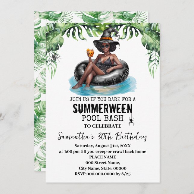 Summerween Witch Tropical Birthday Bash Invitation (Front/Back)