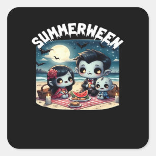 Summerween With A Family Of Vampires At The Beach Square Sticker