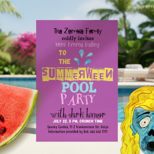 Summerween Zombie Pool Party Funny Invitation  (Creator Uploaded)