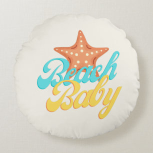 Summery Beach Baby Word Art   Round Cushion