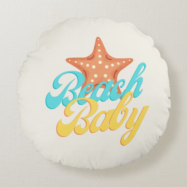 Summery Beach Baby Word Art   Round Cushion (Front)