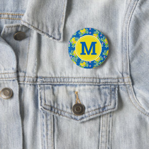 Summery Blue and Yellow Lemons Floral 6 Cm Round Badge