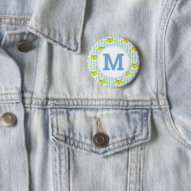 Summery Blue and Yellow Lemons Floral Pattern 6 Cm Round Badge (In Situ)