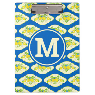 Summery Blue and Yellow Lemons Floral Pattern Clipboard