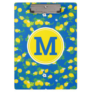 Summery Blue and Yellow Lemons Floral Pattern Clipboard