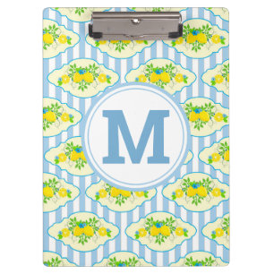 Summery Blue and Yellow Lemons Floral Pattern Clipboard