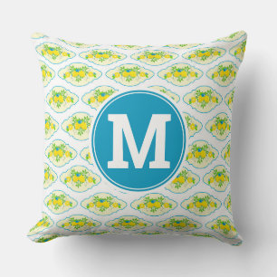 Summery Blue and Yellow Lemons Floral Pattern Cushion