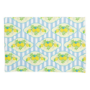 Summery Blue and Yellow Lemons Floral Pattern Pillowcase