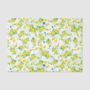 Summery Blue and Yellow Lemons Floral Pattern Tissue Paper