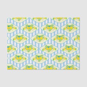 Summery Blue and Yellow Lemons Floral Pattern  Tissue Paper