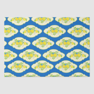 Summery Blue and Yellow Lemons Floral Pattern Tissue Paper