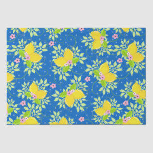 Summery Blue and Yellow Lemons Floral Pattern Tissue Paper
