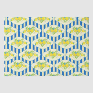 Summery Blue Stripes & Lemons and Leaves Pattern Tissue Paper